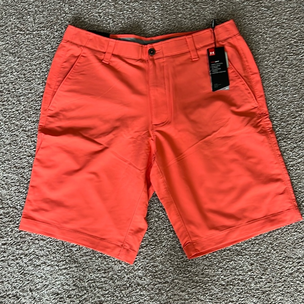 UA Men’s Salmon Gold Shorts with Heat Gear technology